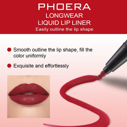 Phoera Liquid Lip Liner Waterproof, 24 Hour Wear