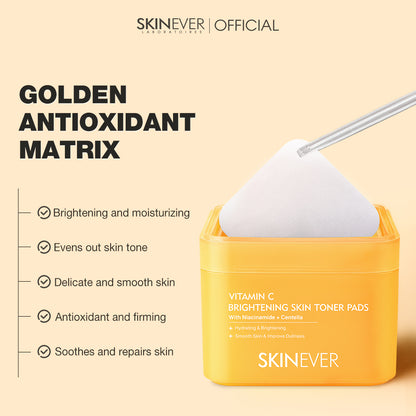 SKINEVER Vitamin C Brightening Skin Toner Pads with text on a beige background