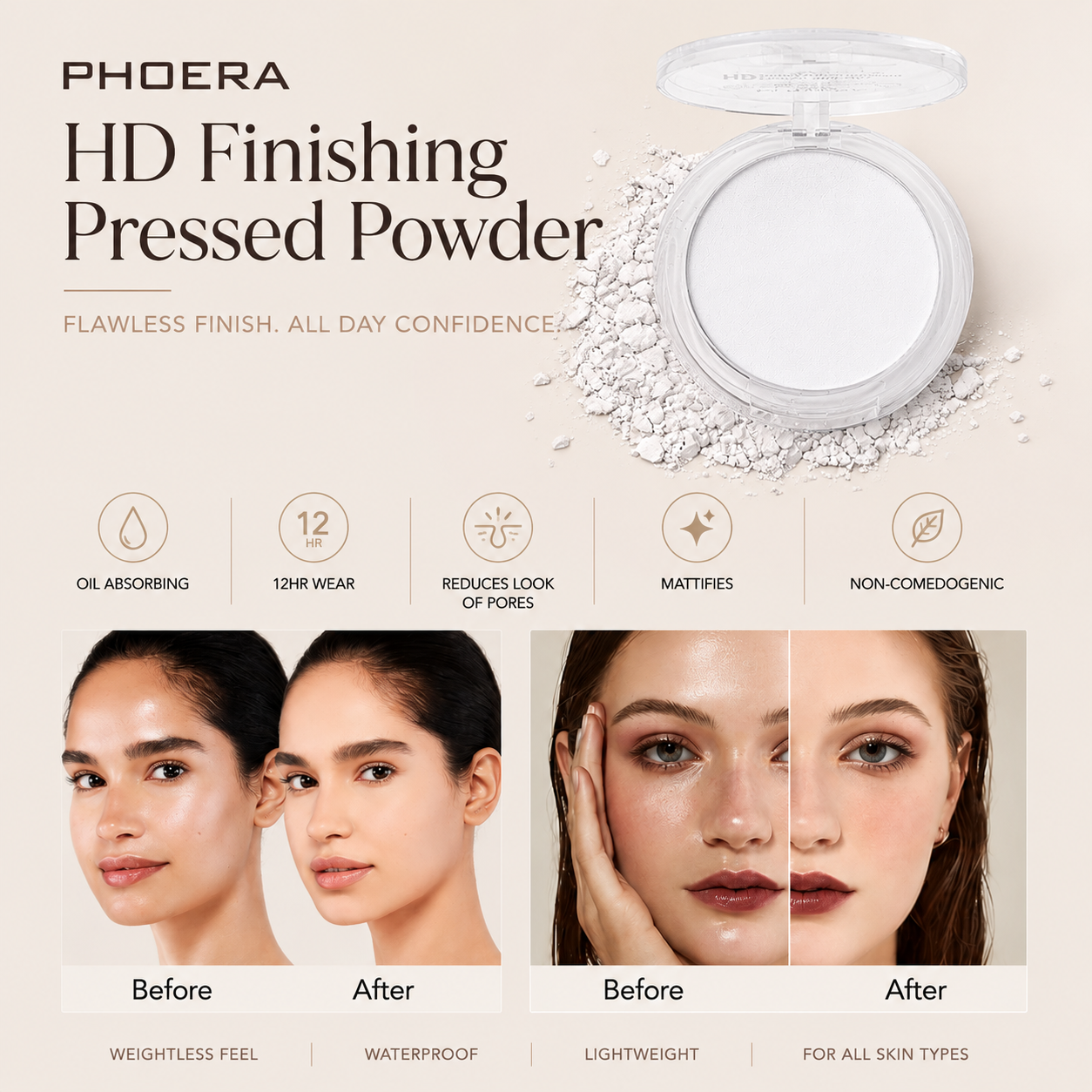 PHOERA HD Finishing Powder: Matt, Waterproof, Oil Control