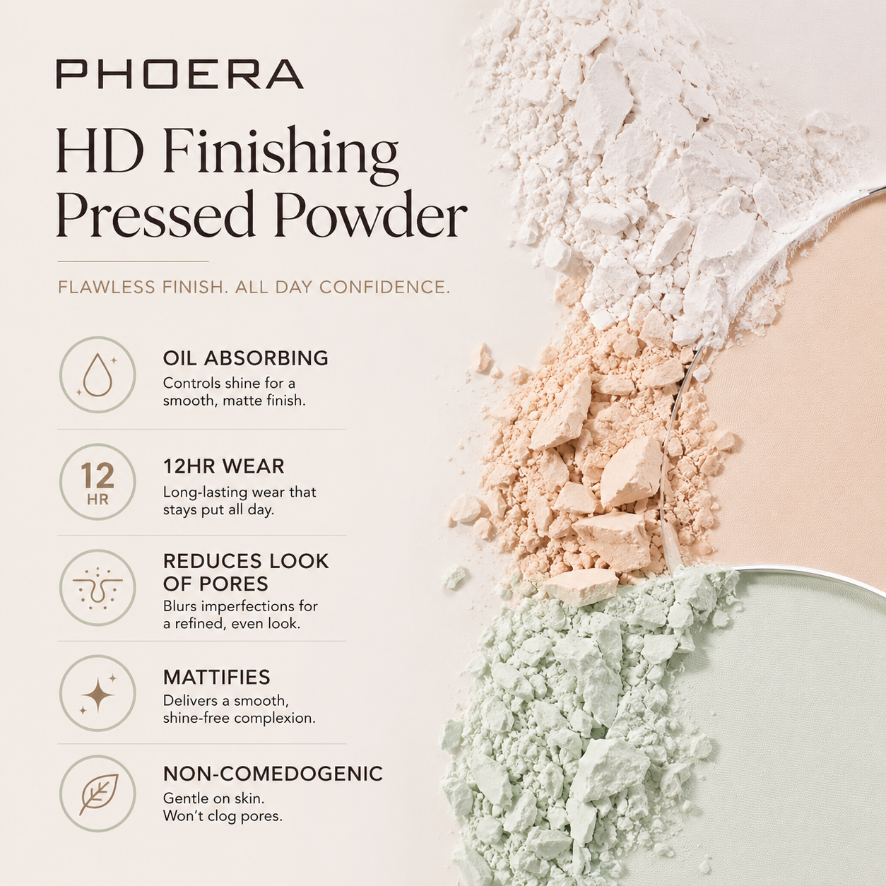 PHOERA HD Finishing Powder: Matt, Waterproof, Oil Control