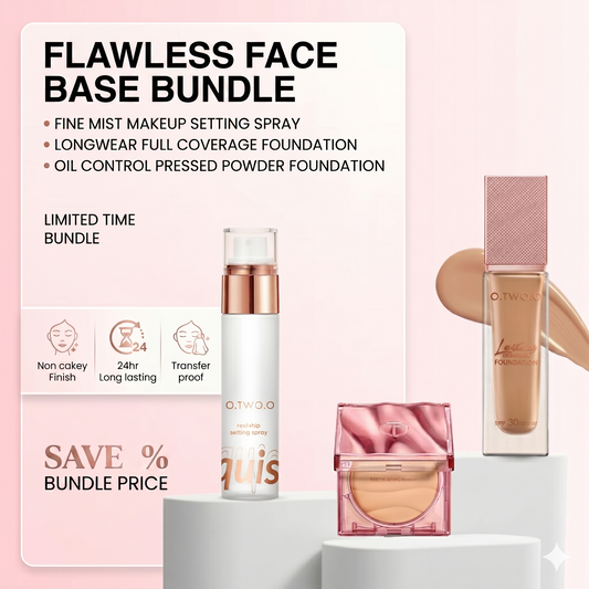 O.TWO.O Flawless Face Base Bundle- Foundation, Compact Powder, Setting Spray