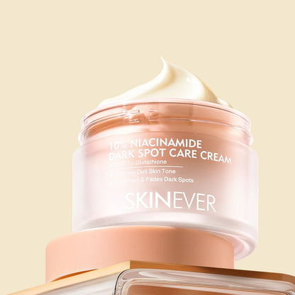 Skincare cream jar with visible brand name on a light yellow background