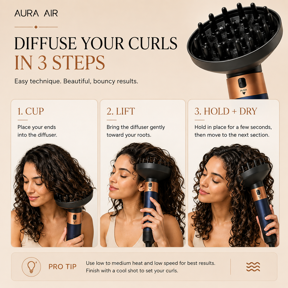 AURA AIR Diffuser Nozzle for Natural Curly hair