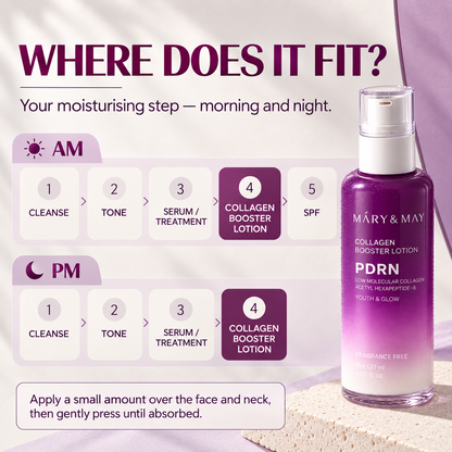 How to use Mary&May Collagen Booster Lotion in morning and evening skincare routines