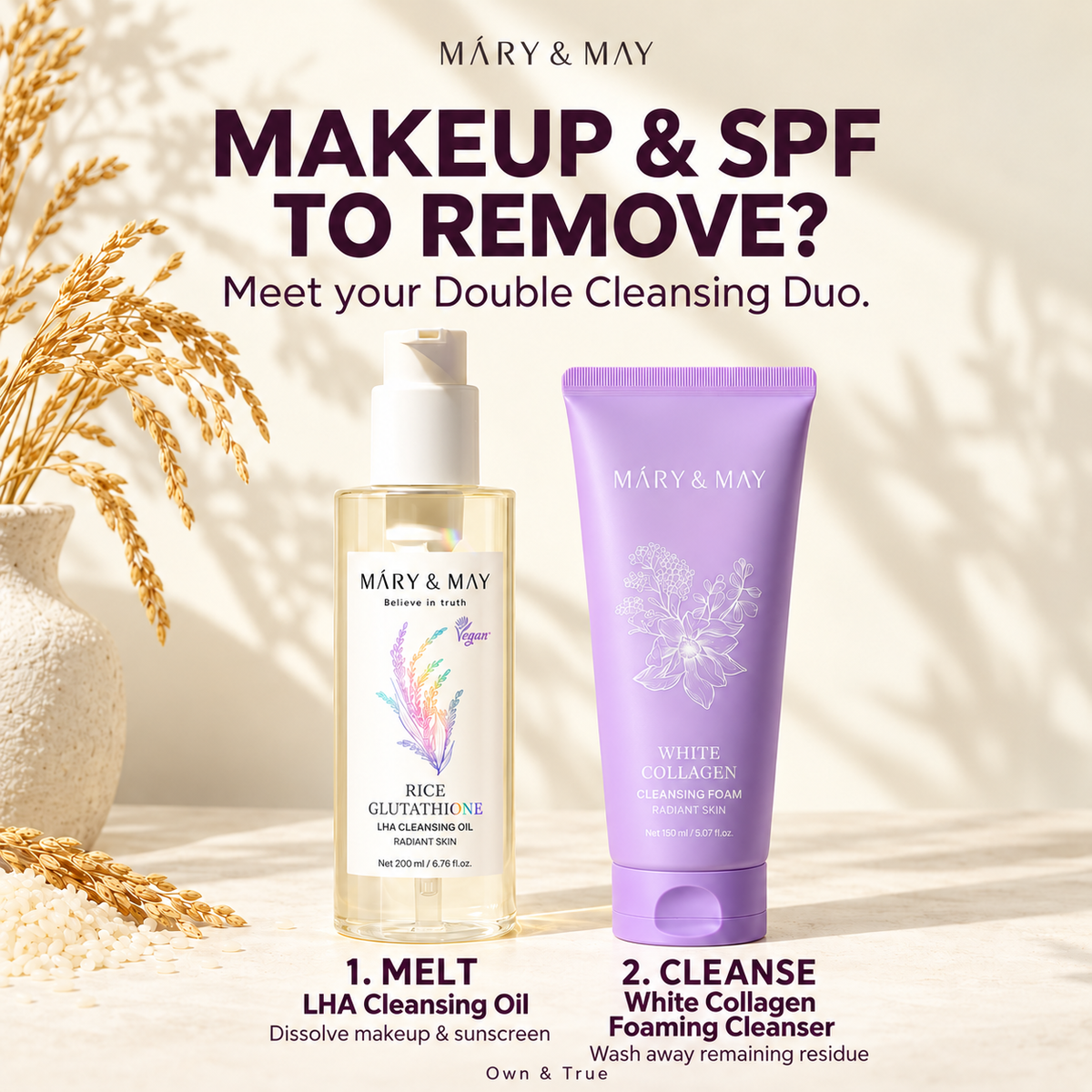 Mary&May Double Cleansing Duo: LHA Cleansing Oil and White Collagen Foaming Cleanser