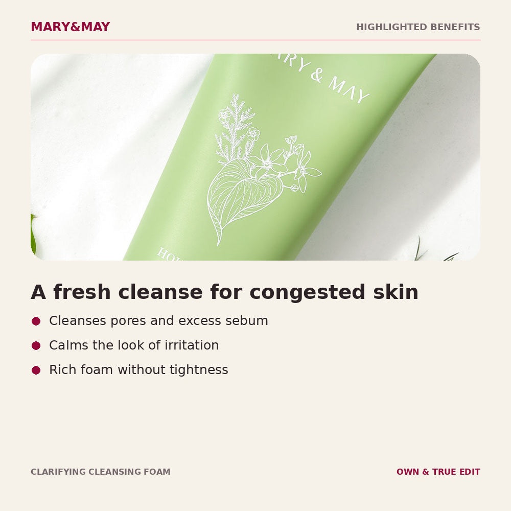 Mary&May Clarifying Cleansing Foam highlighted benefits