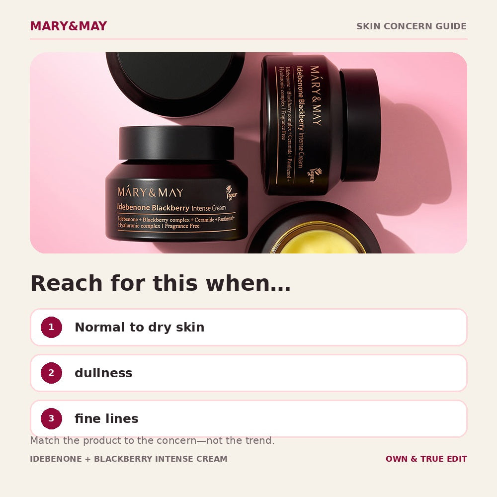 Mary&May Idebenone and Blackberry Intense Cream skin concern guide