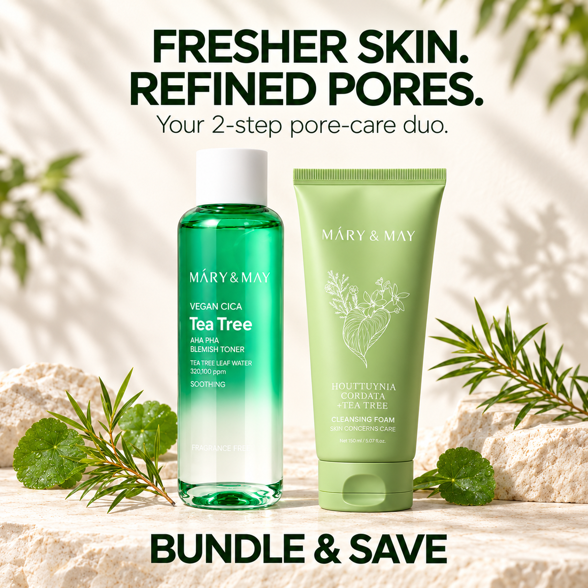 Mary&May Pore-Care Duo with Tea Tree Blemish Toner and Houttuynia Tea Tree Cleanser — Bundle & Save