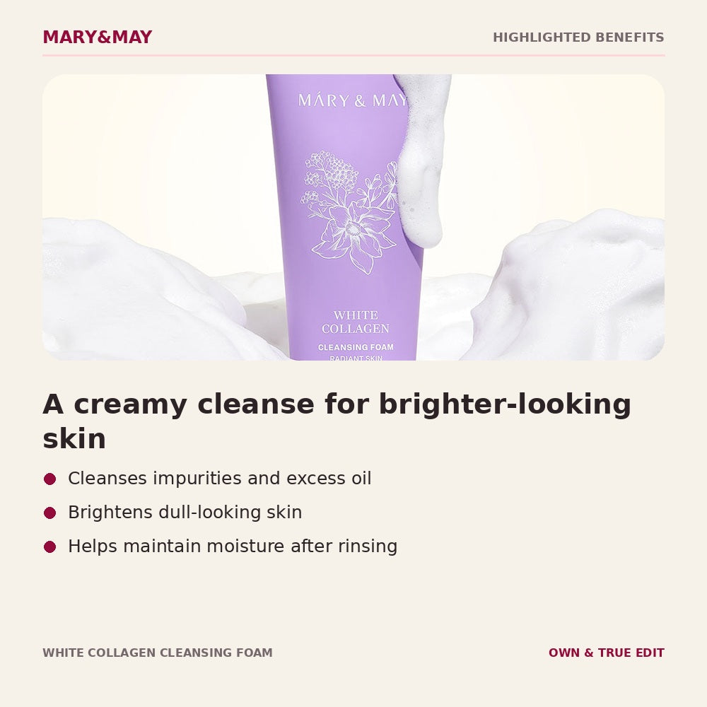 Mary&May White Collagen Cleansing Foam highlighted benefits